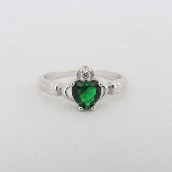 Vintage Claddagh Sterling Silber Smaragd & weiß Topas Ring Größe 5