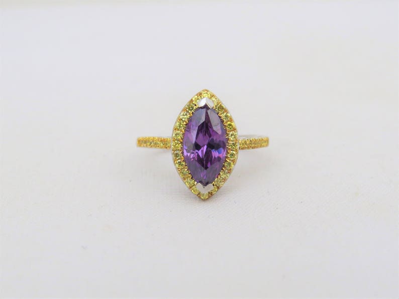 Vintage Sterling Silver Marquise cut Amethyst /& Citrine Halo Ring Size 7