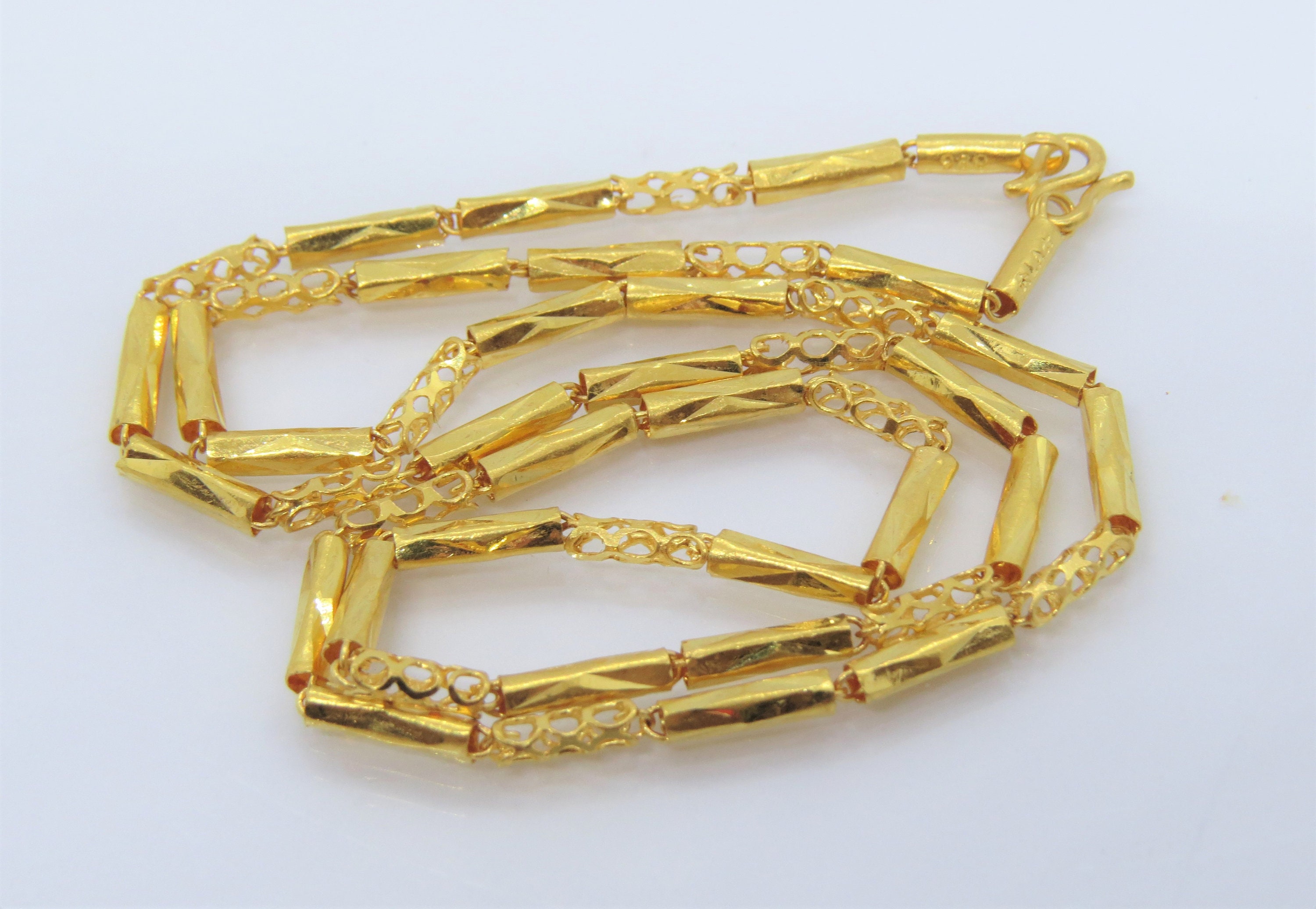 Vintage 23K 980 Gold Bamboo Link Chain Necklace 17 - Etsy