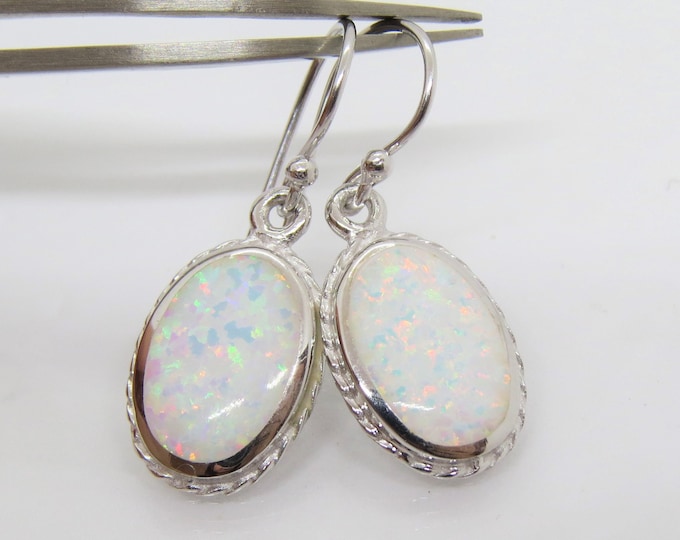 Sterling Silver White Opal Dangle Earrings