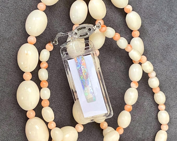 Vintage Sterling Silver Natural Angel Skin Coral Bead Necklace 25''