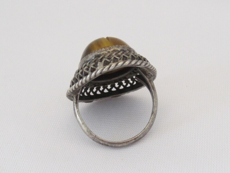 Antique Art Nouveau Sterling Silver Tiger/'s Eye Filigree Ring Size 5.5