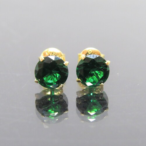 Vintage 18K Solid Yellow Gold Emerald Ball Stud Earrings - Etsy