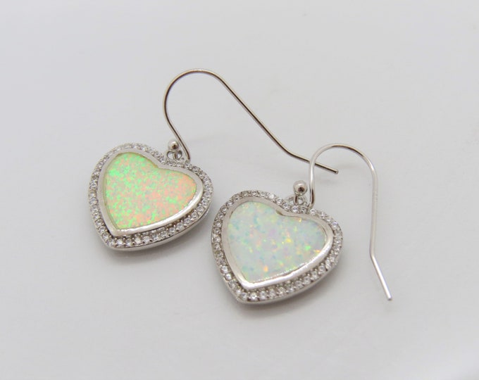 Vintage Sterling Silver White Opal & White Topaz Dangle Earrings