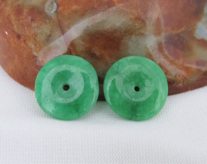 Vintage Translucent Pair of Donut Natural Apple Green Jade Jadeite Loose Gemstone