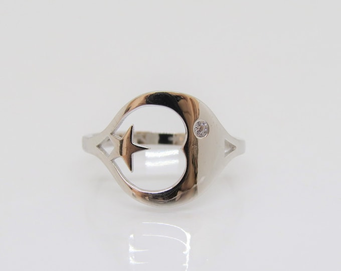 Vintage Sterling Silver Moon & Star White Topaz Ring Size 7