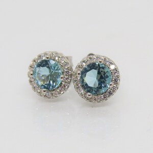 Sterling Silver Aquamarine & White Topaz Halo Earrings image 3