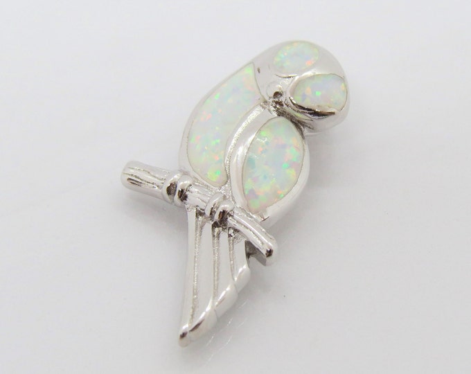 Vintage Sterling Silver White Opal Owl Pendant