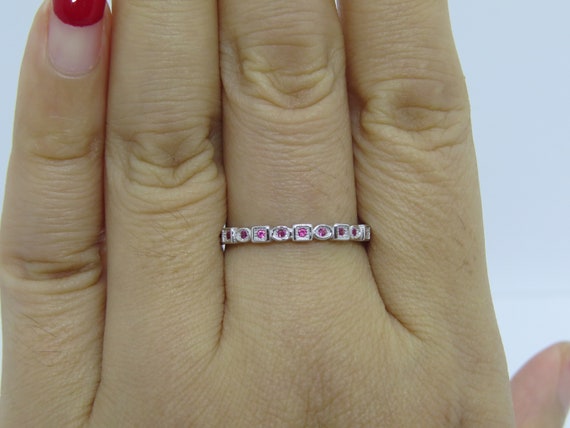 Vintage Sterling Silver Round cut Ruby Band Ring … - image 6