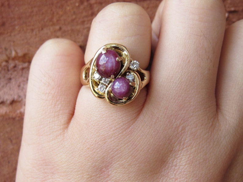 Vintage 14K Solid Yellow Gold 1.81ct Star Ruby & Diamond Ring | Etsy