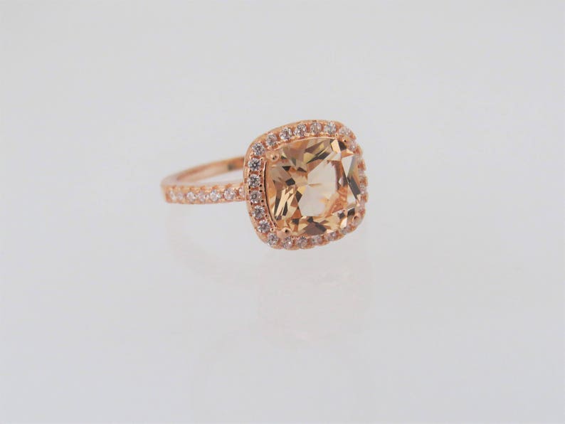 Vintage Sterling Silver Plated Rose Gold Morganite /& White Topaz Halo Ring Size 9