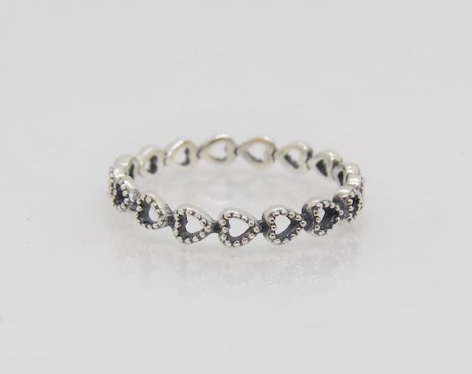 Vintage Sterling Silver Heart Eternity Band Ring Size 6