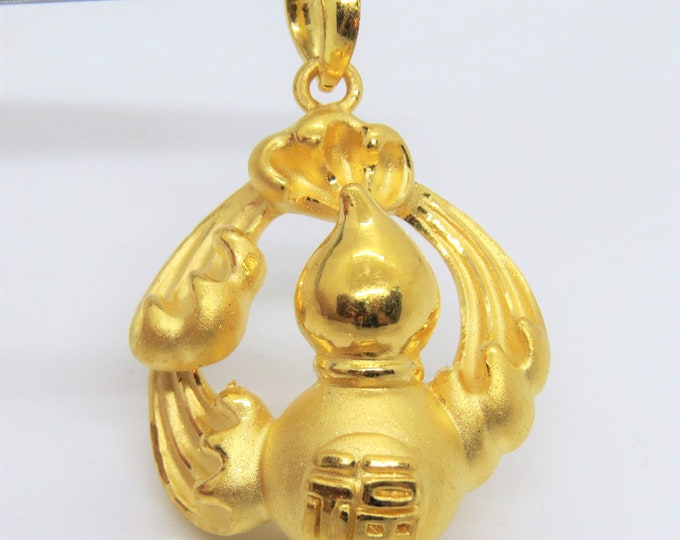 999 Pure Gold 3D Luck Gourd Vintage Pendant