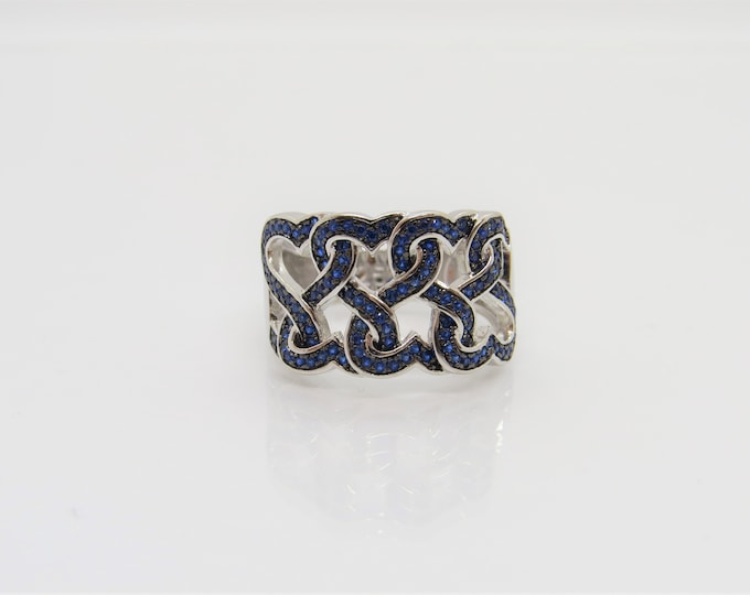 Vintage Sterling Silver Blue Sapphire Celtic Dome Ring Size 9