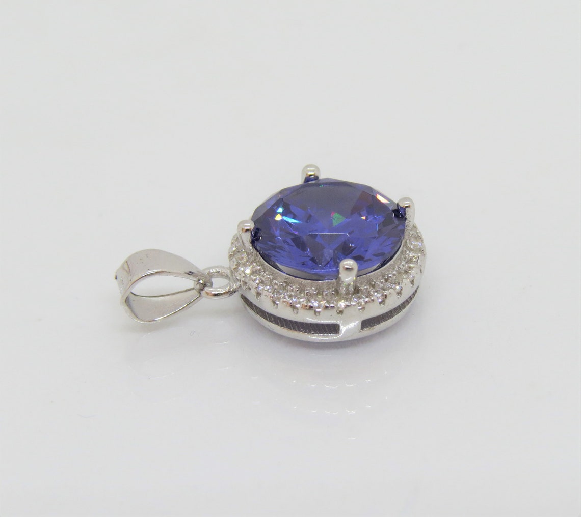 V3 Jewelry Sterling Silver with Natural Tanzanite and White Topaz Halo Stud Earrings