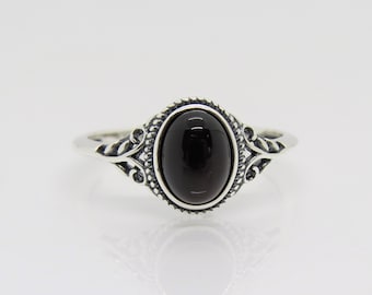 Sterling Silver Black Onyx Filigree Ring Size 9