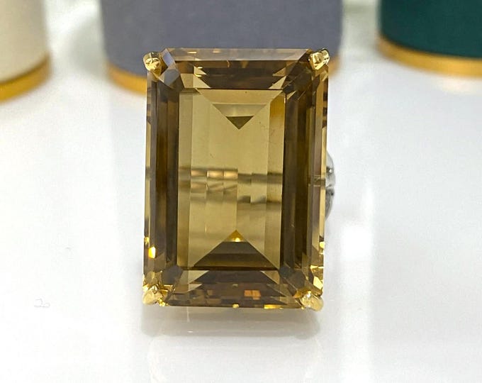 Vintage Sterling Silver Oval cut 47ctw Natural Citrine Ring Size 7 1/2