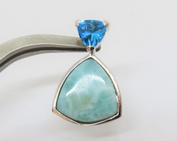 Vintage Sterling Silver Natural Larimar & Aquamarine Pendant