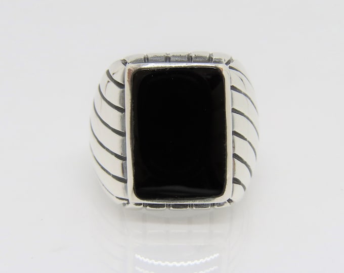 Vintage Sterling Silver Black Onyx Men's Ring Size 9
