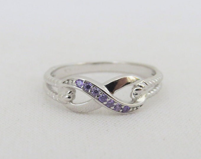 Vintage Sterling Silver Amethyst Infinity Knot Ring Size 7