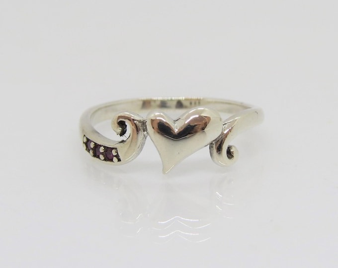 Vintage Sterling Silver Garnet Heart Ring Size 7