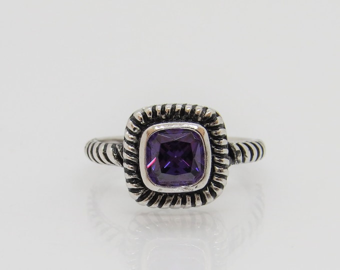 Vintage Sterling Silver Purple Amethyst Square Dome Ring Size 8