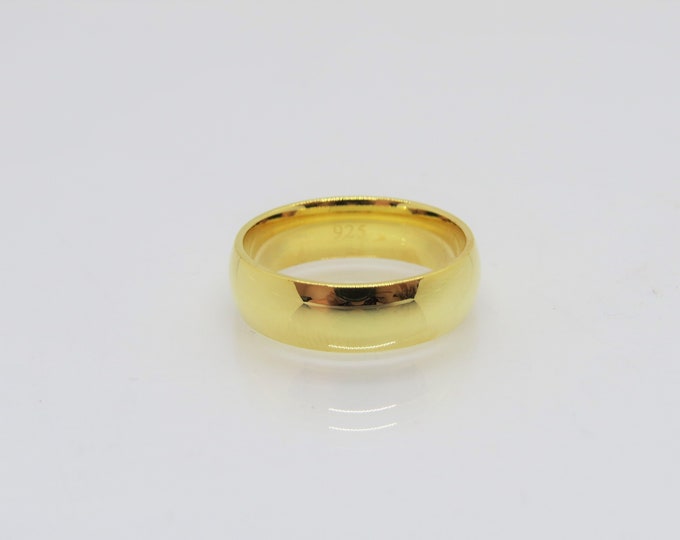 Vintage Sterling Silver Gold Vermeil Wedding Band Ring Size 8