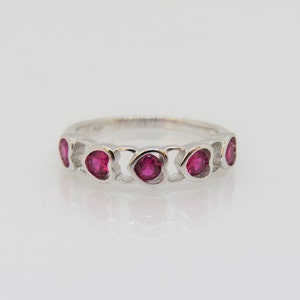 Sterling Silver Ruby Hearts Band Ring Size 8