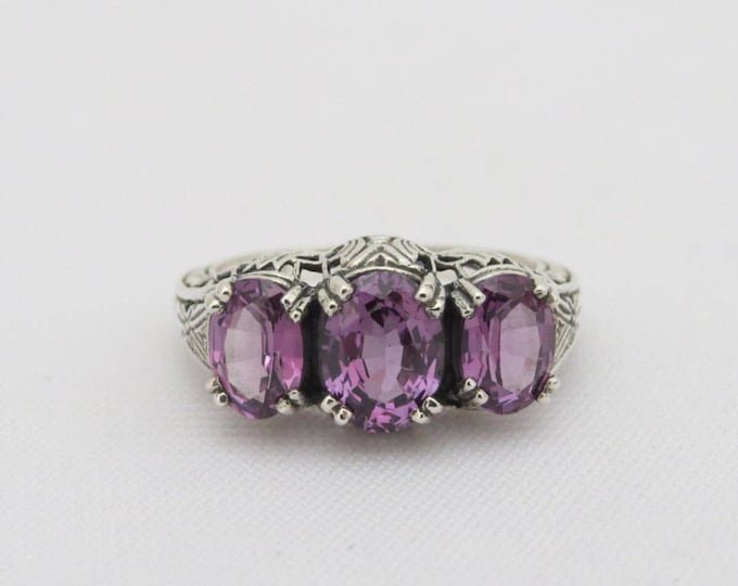 Sterling Silver Oval Alexandrite Filigree Ring Size 10