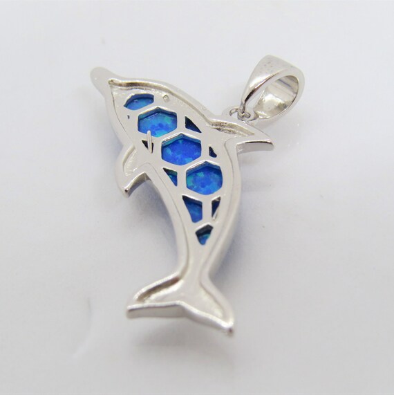 Vintage Sterling Silver Blue Opal Dolphin Pendant - image 6