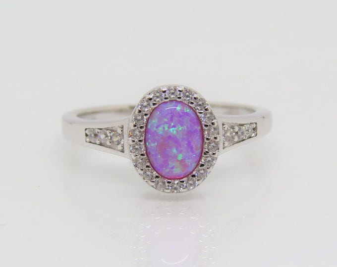Vintage Sterling Silver Pink Opal & White Ring Size 8