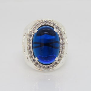 Vintage Sterling Silver Blue Sapphire & White Topaz Men&#39;s Ring Size 10.75