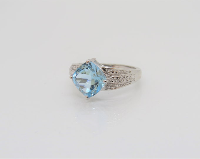 Vintage Sterling Silver 3.65ct Natural Aquamarine Ring Size 8