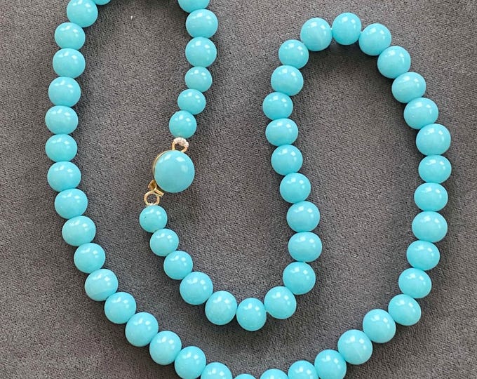 Vintage 14K Solid Gold Ocean Blue Glass Bead Necklace 20''