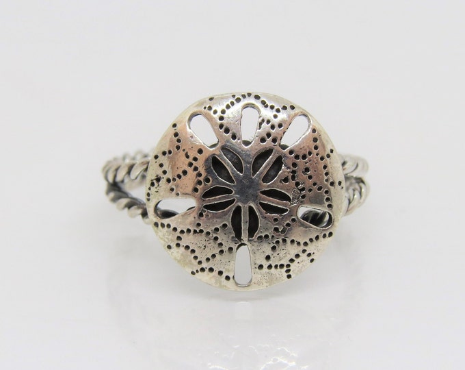 Vintage Sterling Silver Sand Dollar Double Rope Ring Size 7