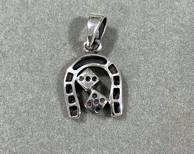 Vintage Sterling Silver Horseshoe & Dice Charm Pendant.