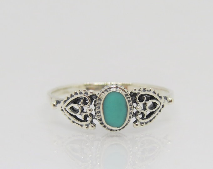 Vintage Sterling Silver Turquoise Filigree Ring Size 7
