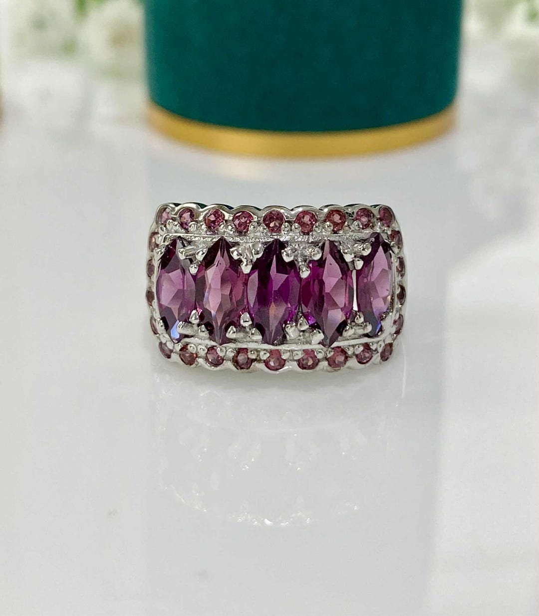 Vintage Sterling Silver Natural Rhodolite Ring Size 7 1/2 - Etsy