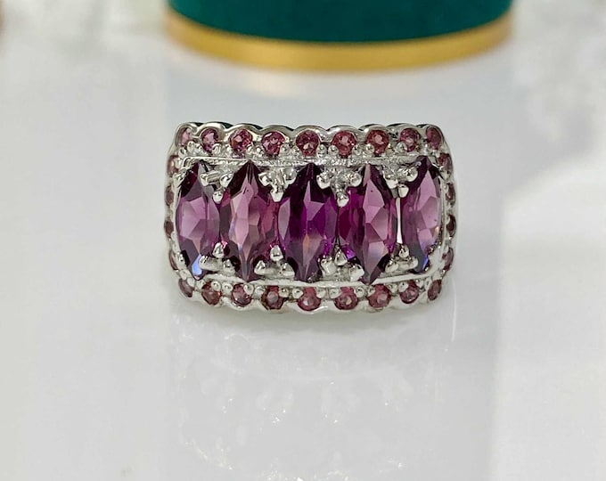 Vintage Sterling Silver Natural Rhodolite Ring Size 7 1/2