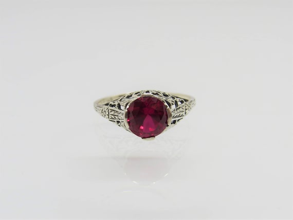 Vintage Sterling Silver Ruby Filigree Ring Size 7 - image 1