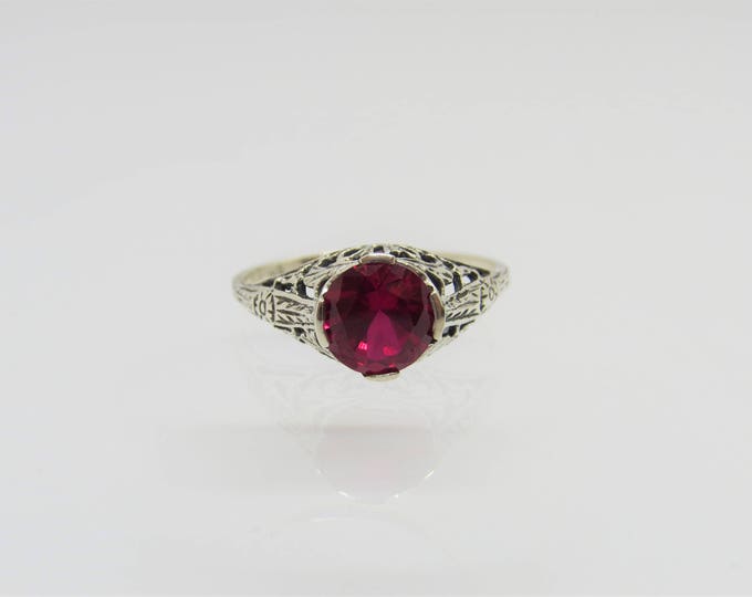 Vintage Sterling Silver Ruby Filigree Ring Size 7