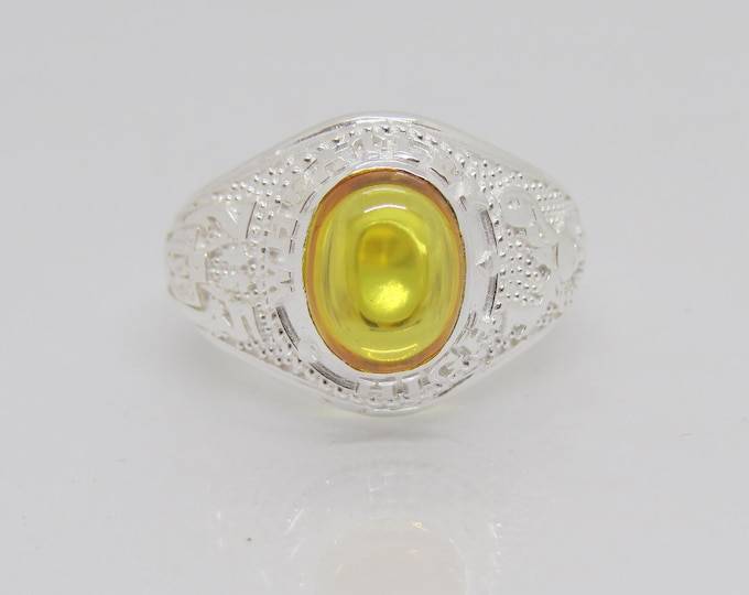 Vintage Sterling Silver Citrine Cabochon Ring Size 9