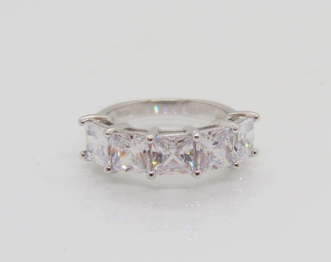 Vintage Sterling Silver Square cut White Topaz Ring Size 8