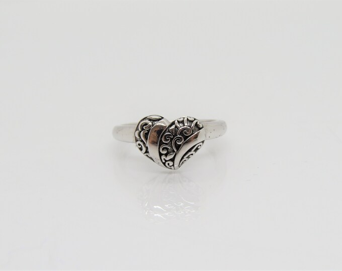 Vintage Sterling Silver Carved Heart Dome Ring Size 7