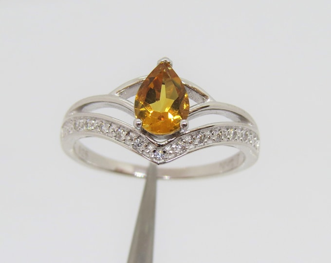 Sterling Silver Natural Citrine & White Topaz Ring Size 8
