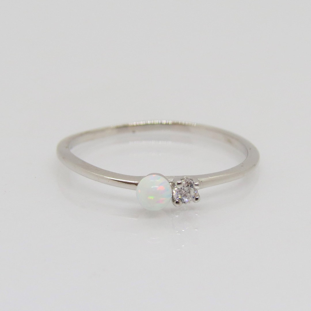 Vintage Sterling Silver Fire Opal & White Topaz Thin Ring Size 7 - Etsy