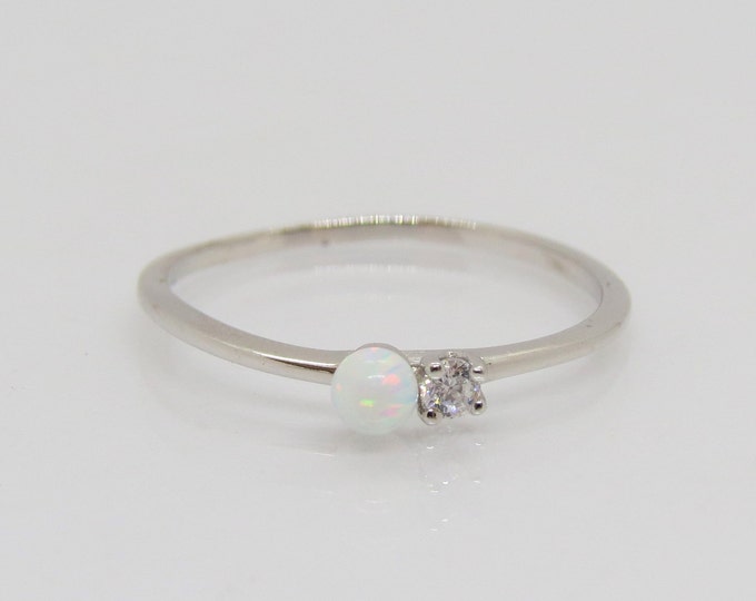Vintage Sterling Silver Fire Opal & White Topaz Thin Ring Size 7