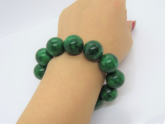 Vintage Translucent Green Jadeite Jade Bead Brace… - image 5