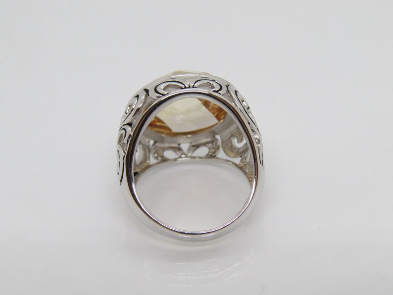Vintage Modernist Sterling Silver Faceted Citrine Dome Ring Size 9