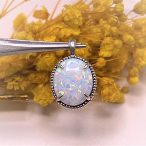 Vintage Sterling Silver Oval cut White Opal Pendant.